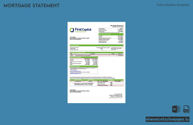 Beispiel eines Hypothekenauszugs der Mozambique First Capital Bank (Word- und PDF-Datei)